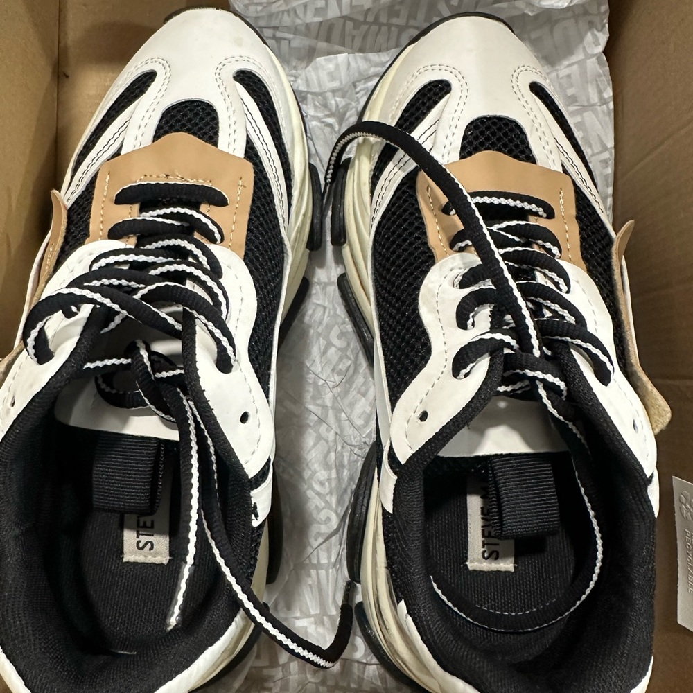 Steve Madden Black and White Sneakers with Tan Accents